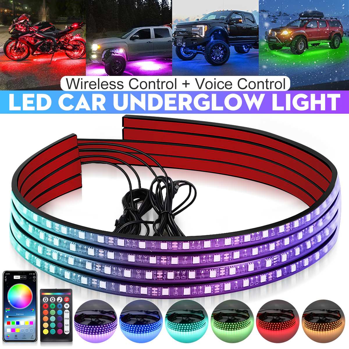 Rgb Underglow Strip - Беспроводная светодиодная автомобильная гибкая подсветка полосы,
